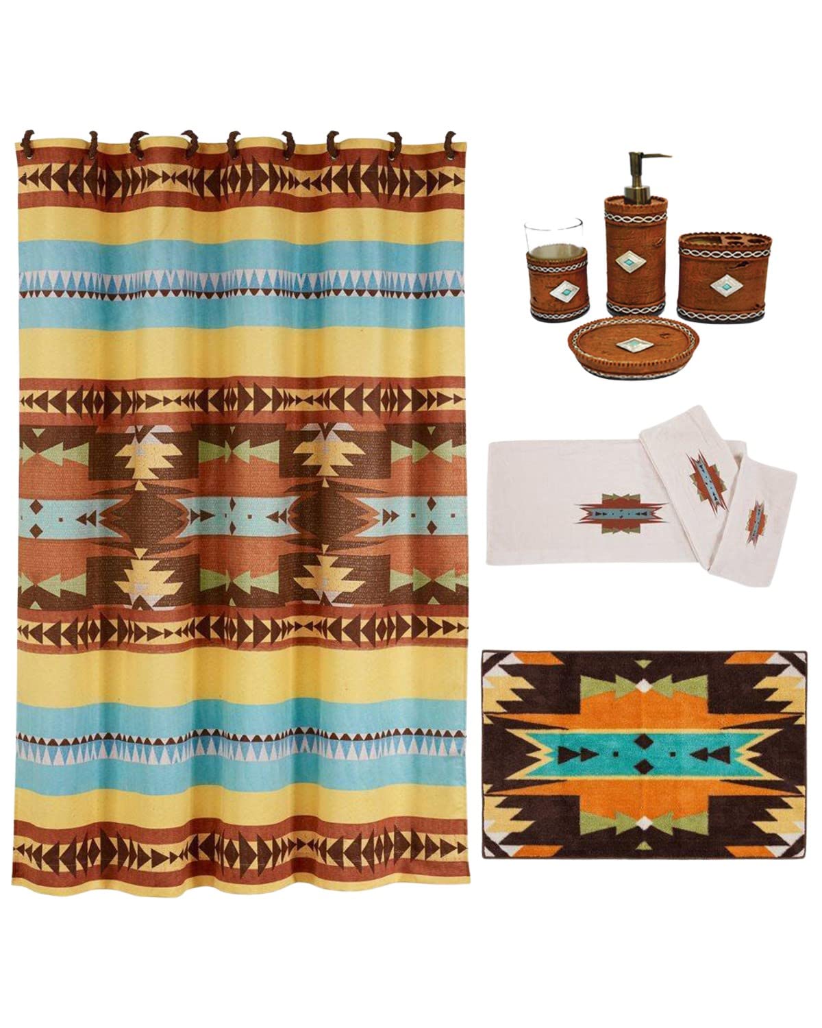 H HIEND ACCENTS Paseo Road Socorro 9 Piece Aztec Bathroom Countertop Set with Towel Set, Bath/Kitchen Rug, Western Rustic Southwestern Style