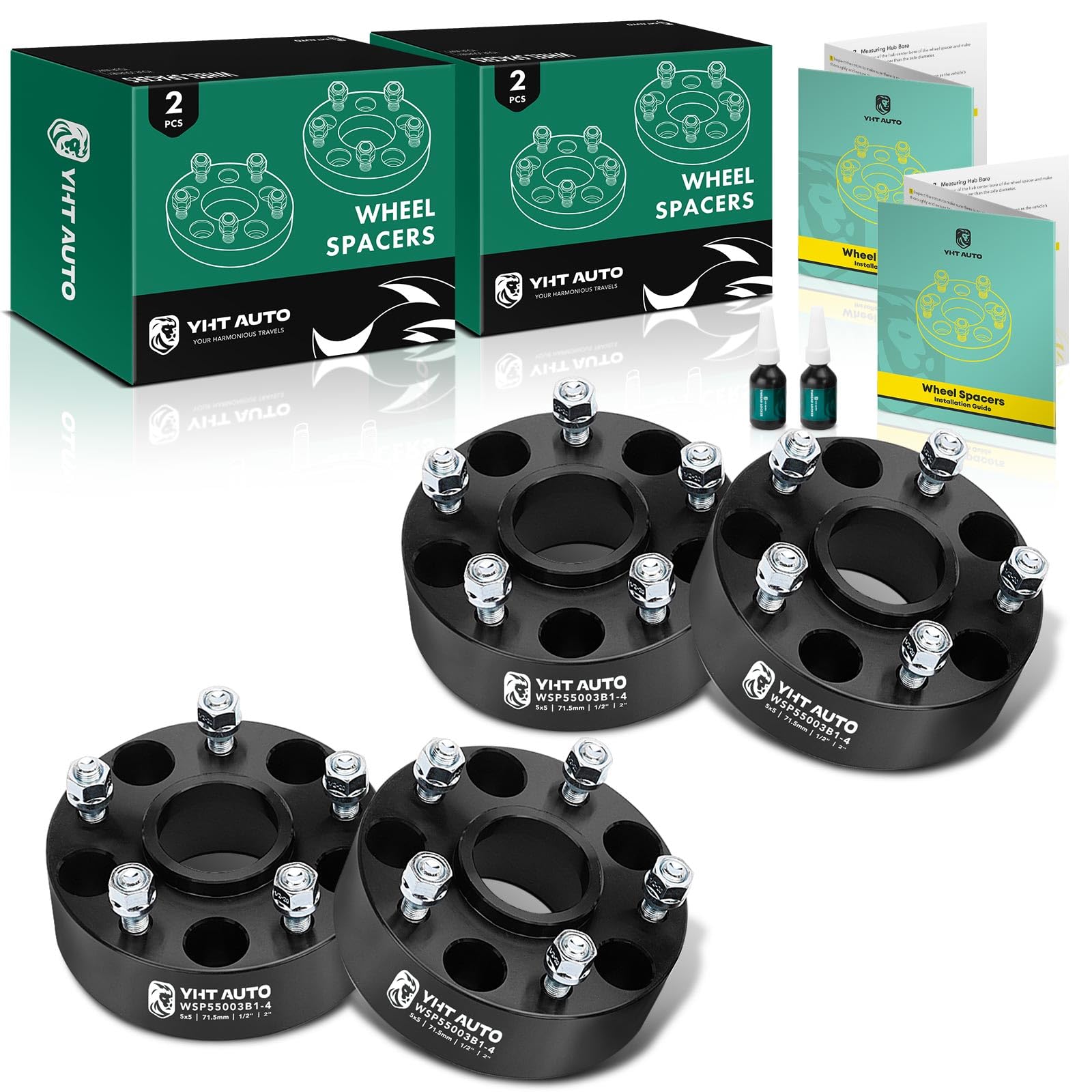 YHTAUTO 5x5 Wheel Spacers 2 Inch Fits Jeep XK WJ WK JK JK JL, 1999-2010 Grand Cherokee, 2007-2018 Wrangler, 2006-2010 Commander, 5x127 Hub Centric 5 Lug Tire Spacers, 1/2"-20 Studs, 71.5mm Bore
