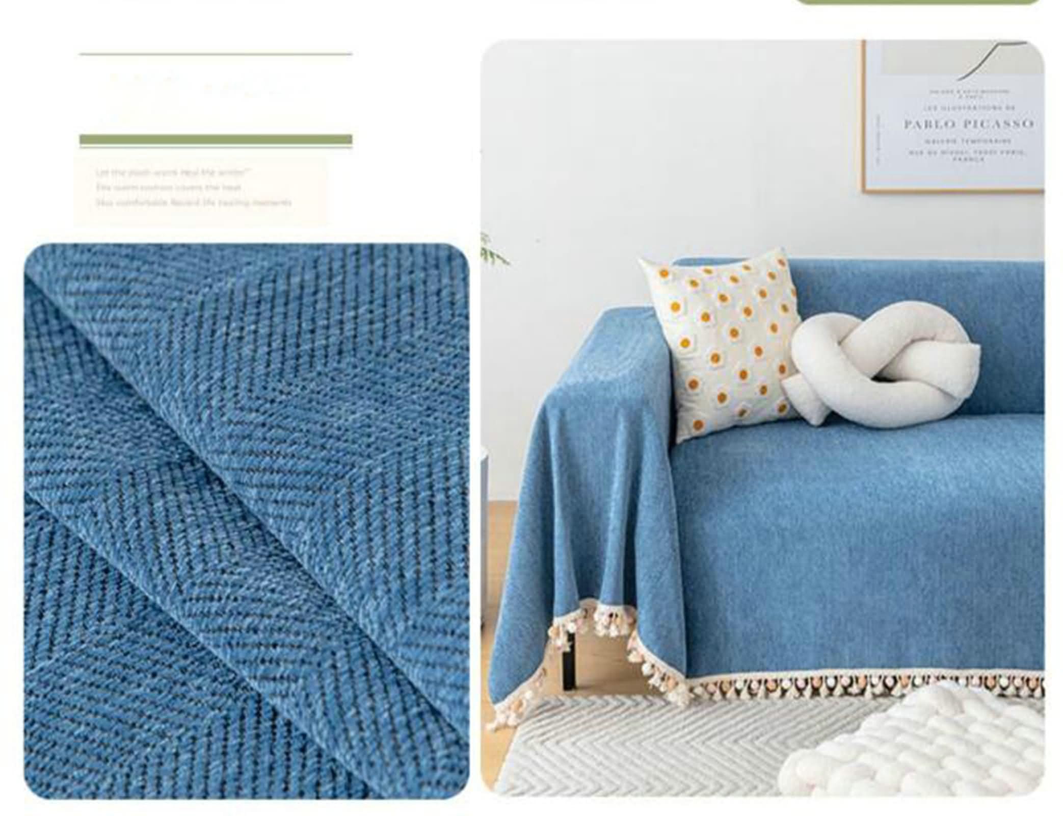 Copridivano A Sacco Telo Copridivano Blu Copridivano 4 Posti Chenille Tinta Unita con Nappe Copridivano Waterproof