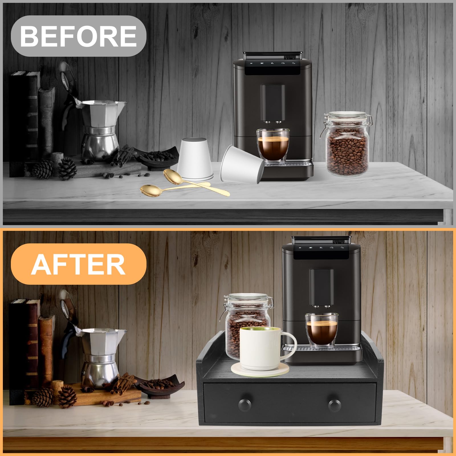 Nizer per cialde con cassetto, supporto per capsule, supporto per macchina da caffè, accessori da cucina, soluzione per riporre il caffè per casa e ufficio, design salvaspazio