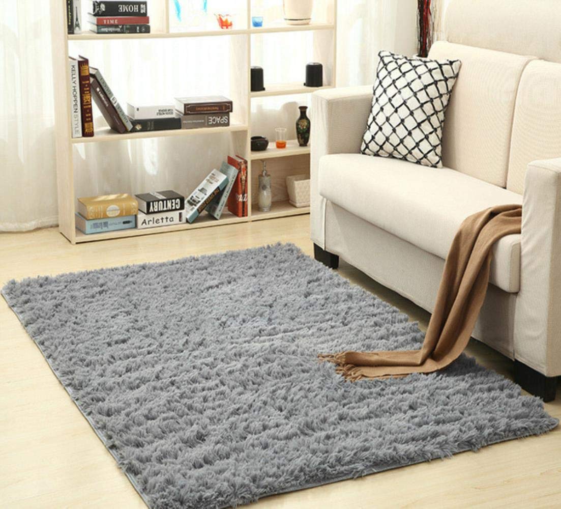 Aomerrt Soft Silk Wool Rug Indoor Modern Shag Area Rug Silky Rugs Bedroom Floor Mat Baby Nursery Rug Children Carpet,silver gray,80X200cm