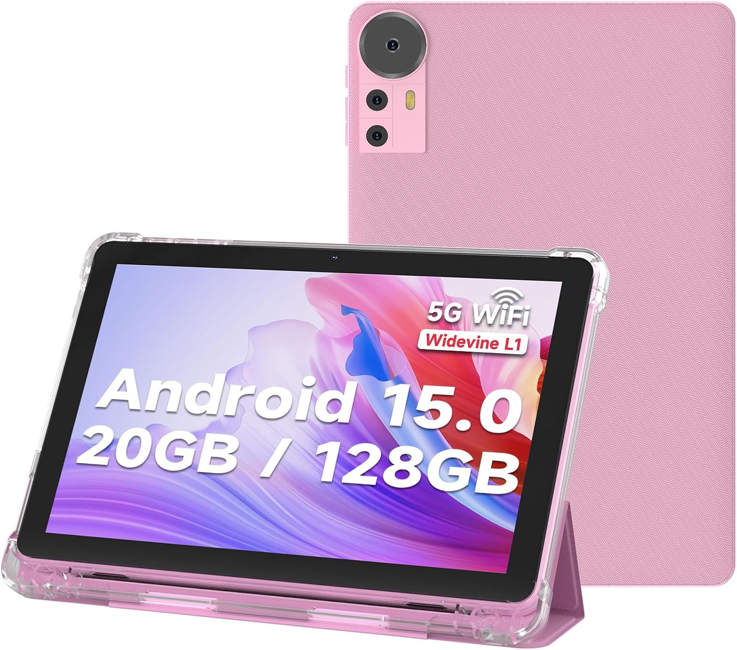 DIGITHINK Tablet PC 10 inch Android 15.0, Android Tablets, DDR4 4GB RAM+16GB Extend 20GB ROM 2MP+8MP Dual Camera, 2.4G+5G WiFi, Bluetooth 1TB Expand 10 in IPS Tab (Pink)