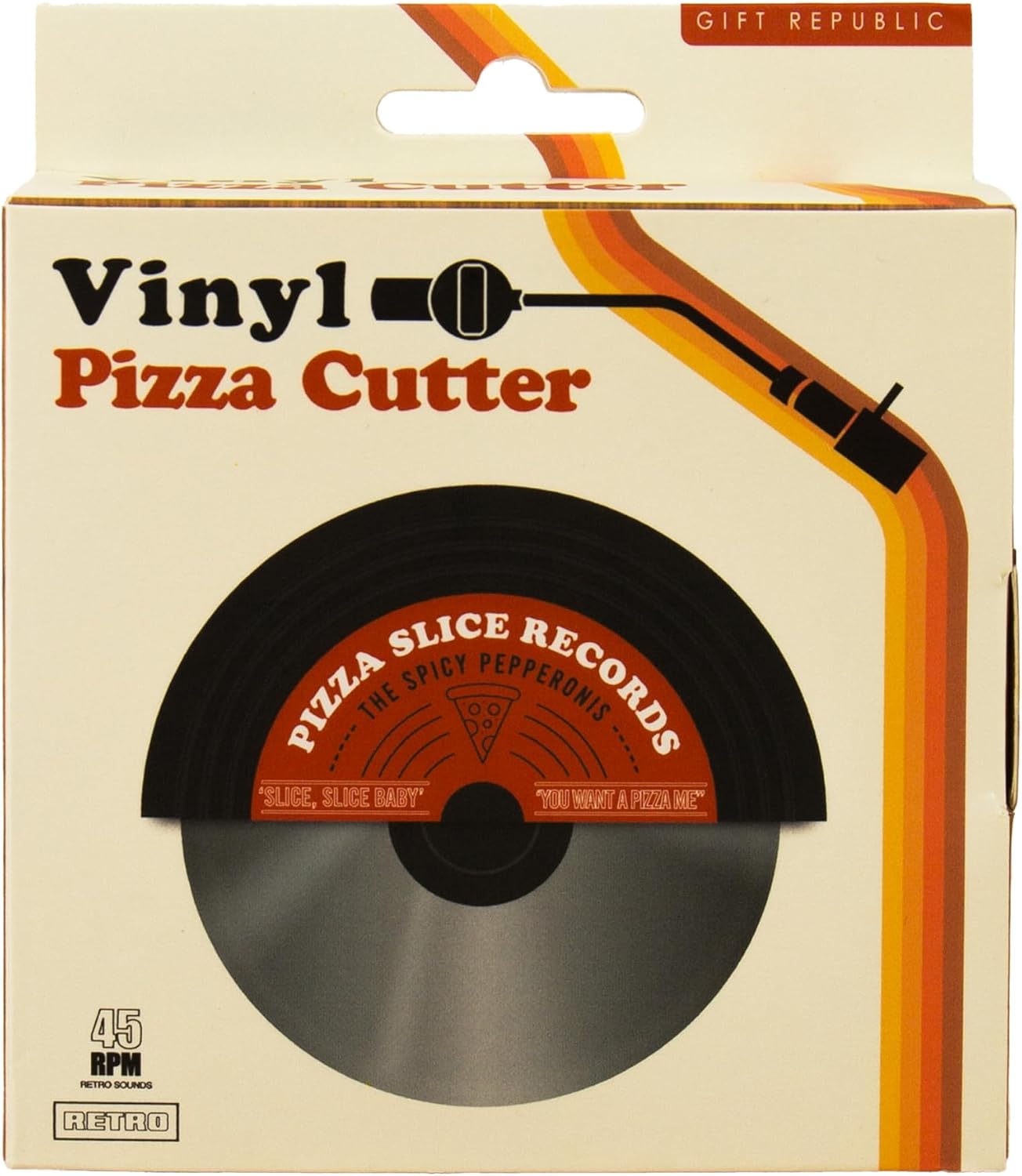Gift Republic Vinyl Pizza Cutter - Retro Record-Inspired Wheel Blade in Presentation Box - Fun Pizza Slicer for Music & Vinyl Fans – Housewarming Gift Idea