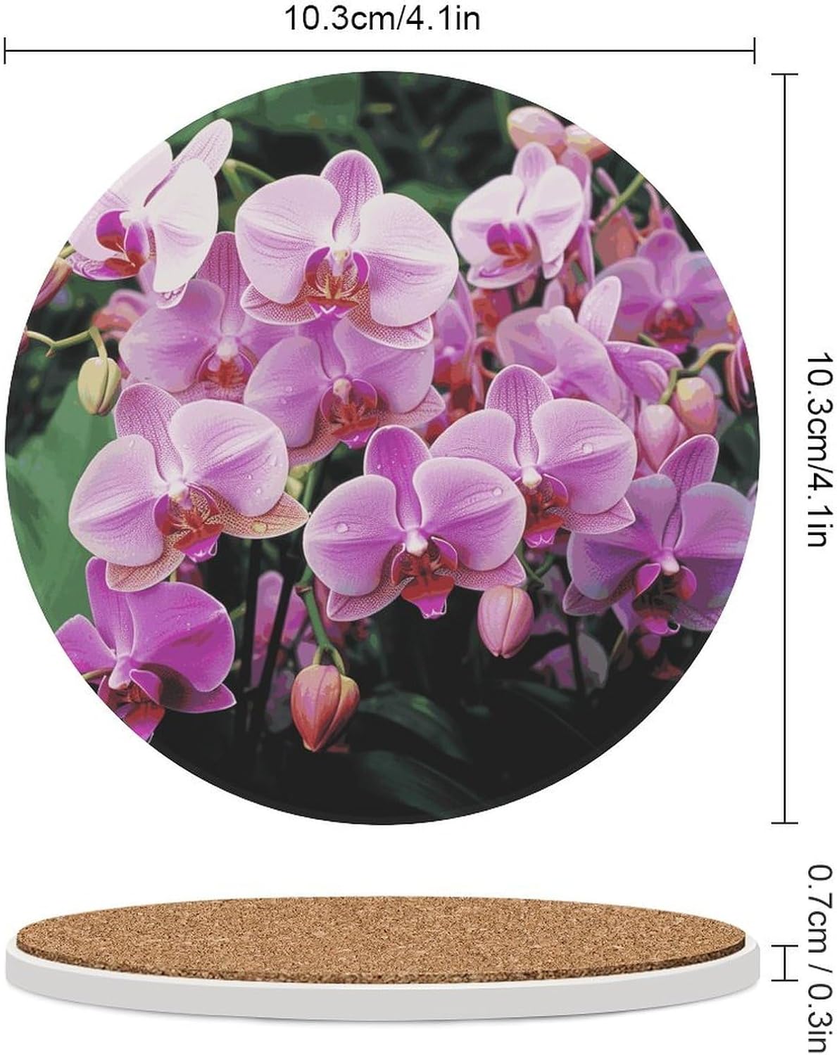 Orchids Coasters for Drinks Absorbing Round Ceramic Stone Coaster with Cork Base Coffee Cup Beverage Table Cup Mat Modern Style Bar Coaster Set for Home Decor