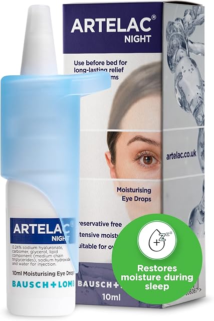 Artelac Night Eye Drops, Symptom Relief for Tired, Dry, Stressed, Gritty, Burning and Tearing Eyes, Preservative Free and Restores Moisture During Sleep, 10ml