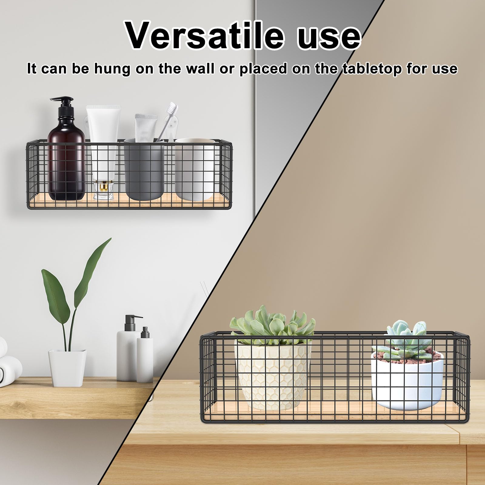 2Pcs Metal Wire Basket Sturdy Toilet Paper Hanging Wire Basket Elegant Metal Storage Bins Multifunctional Bathroom Organizer for Home Kitchen Cabinet Living Room