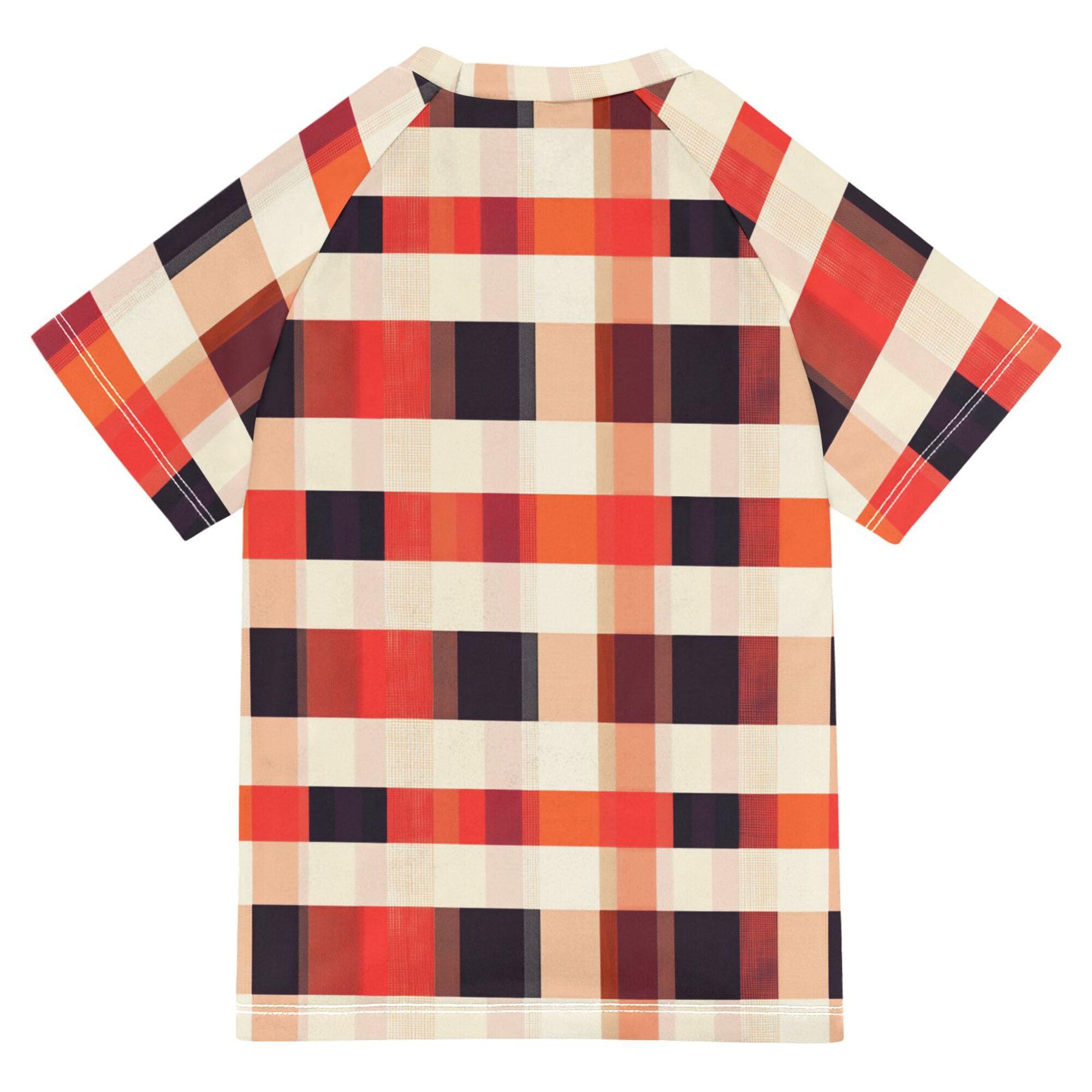 Wudan Buffalo Plaid Check Red Orange Girls Bathing Suit UV Protection Girls Swimsuit with Rashguard Swimwears Volleyball Shirts for Big Boys 11-12Y