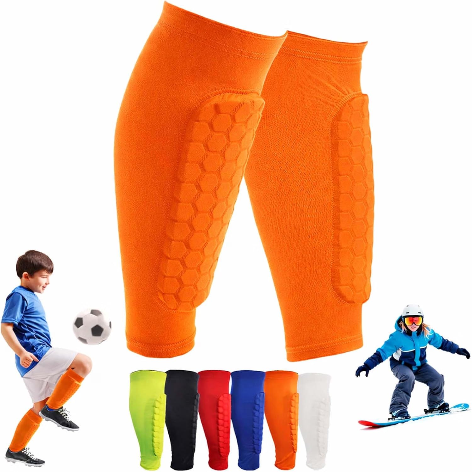 OBVOLO Football Shin Pads for Kids, Youth & Adults Padded Football Shin Guards with Calf Compression Lightweight Protective Gear for Football, Rugby, Baseball - 1 Pair