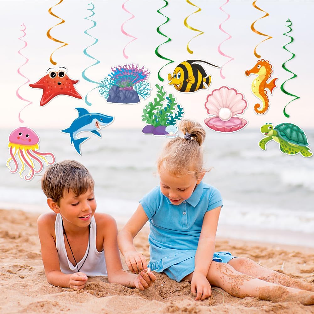 Under The Sea Party Decorations, Kaluofan 36 Pcs Ocean Themed Party Decorations, Under The Sea Ocean Themed Tropical Fish Ceiling Hanging Swirl