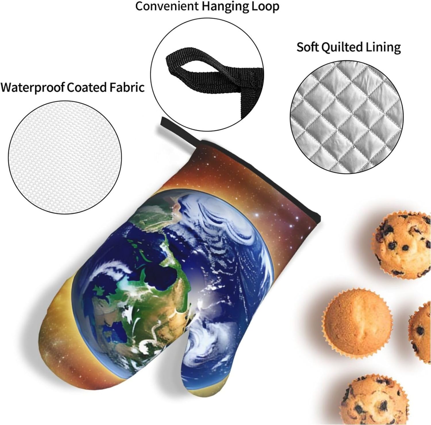Cosmic Earth Oven gloves and heat-resistant mat 4-piece set. Suitable for grilling, microwave oven frying, and baking