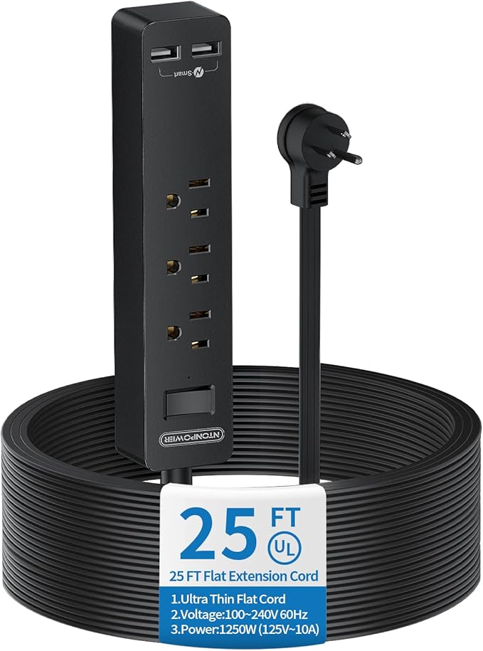Flat Plug Extension Cord 25 Ft, NTONPOWER Ultra Thin Flat