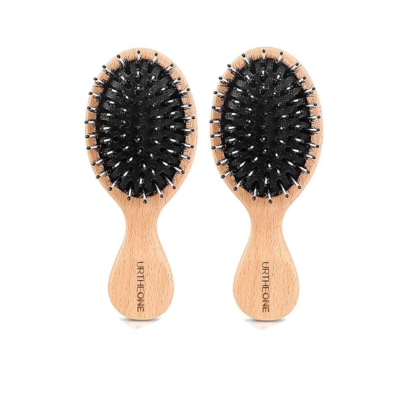 Hair Brush Mini Boar Bristle Hairbrush for Thick Curly Thin Long Short Wet or Dry Hair,Pocket Travel Small Paddle Hair B