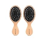 2Pcs Hair Brush Mini Boar Bristle Hairbrush for Thick Curly Thin Long Short Wet or Dry Hair Detangle Massage Add Shine, Pocket Travel Small Paddle Hair Brush for Men Women Kids
