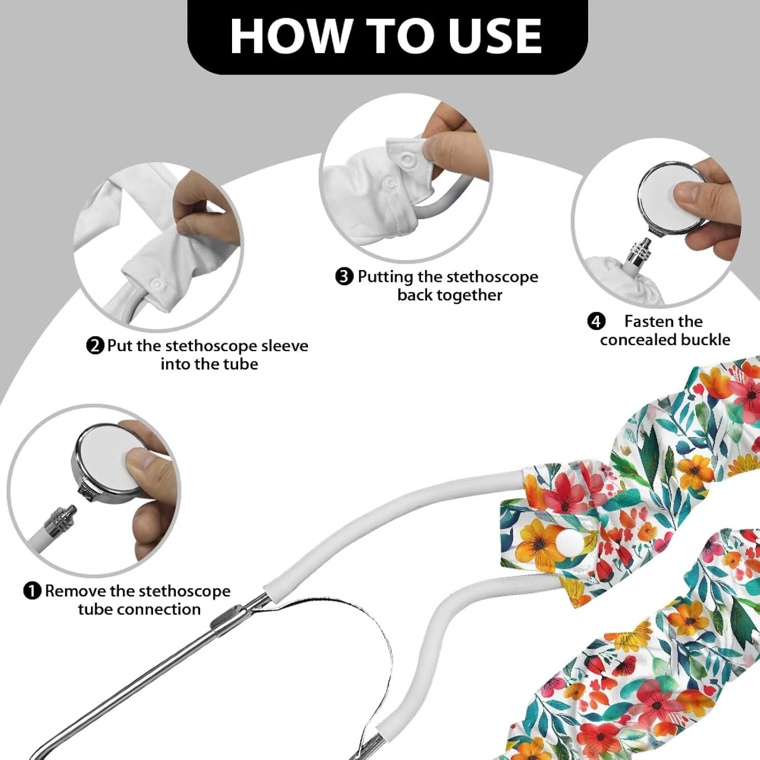 Rnyleeg Stethoscope Cover Scrunchie for Nurse Flower Stethoscope Accessories Fit to All Types of Stethoscopes