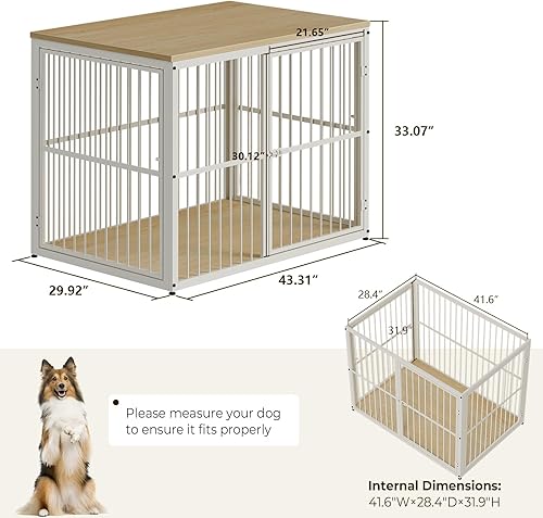 Miniatura 82 de Lyromix Mueble de jaula para perros de 43 pulgadas con 3 puertas, mesa auxiliar de madera XL, jaula resistente para perros medianos a grandes, Gris