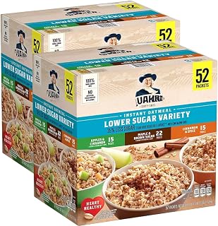Lower Sugar Instant Oatmeal, Variety Pack, 1.17 oz Packets, 52 Count (2 Pack)