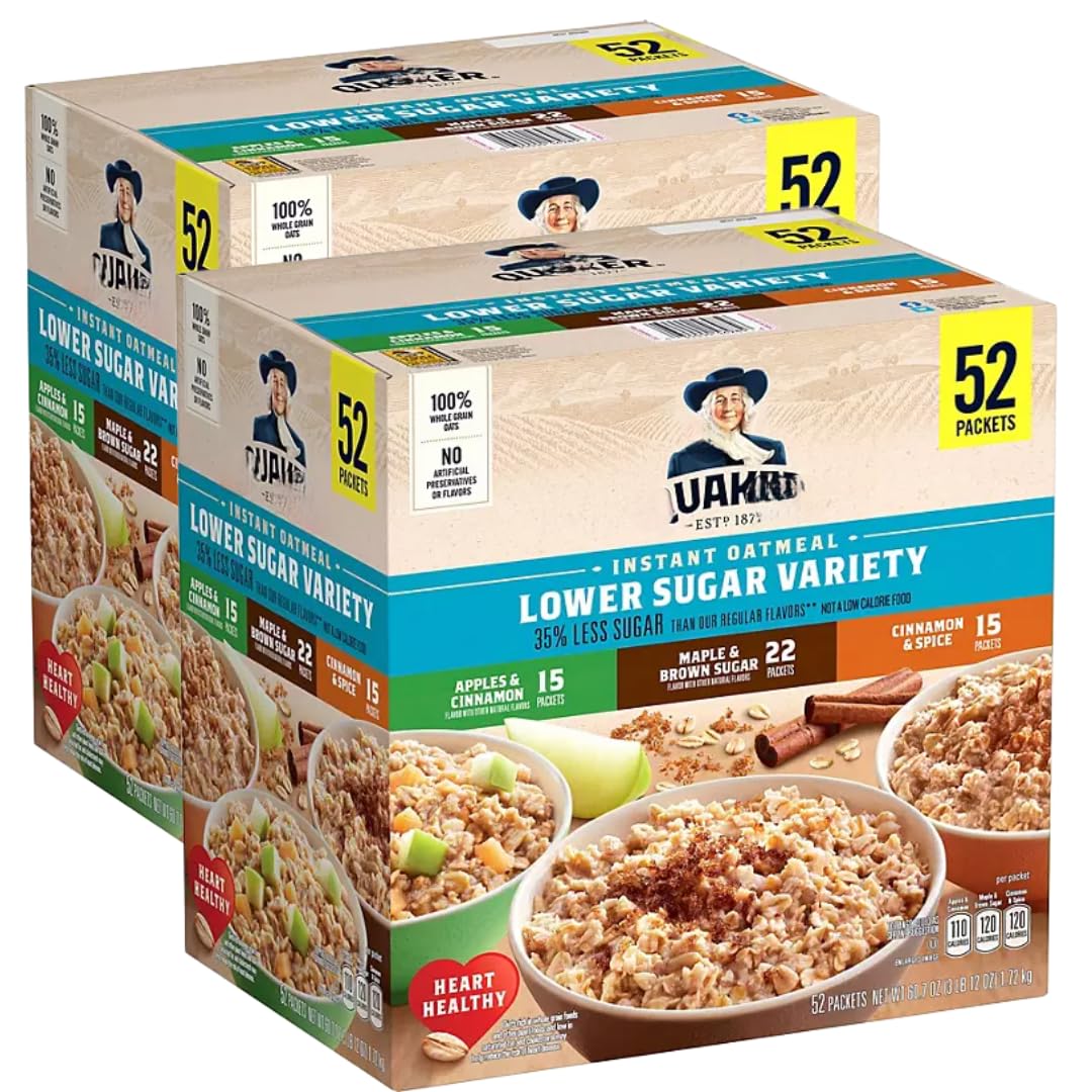 Avena Instantánea Menos Azúcar, Variedad, Paquetes 1.17 oz, 52 Unidades (Pack de 2)