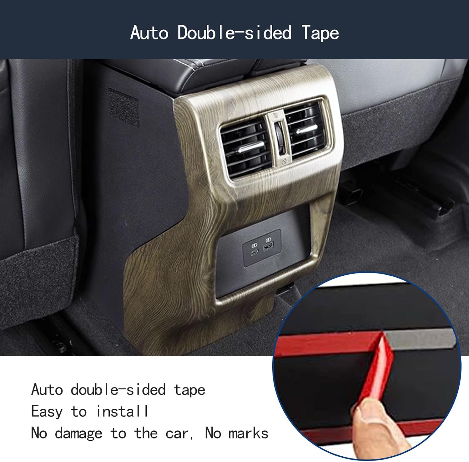 Rear Air Vent Panel Cover Trim Compatible with Nissan Rogue 2021 2022 2023 2024 2025 2026 Rear A/C USB Conditioner Outlet Vent Trim Cover Interior Car Accessories ABS 1PC (Peach Wood Style)