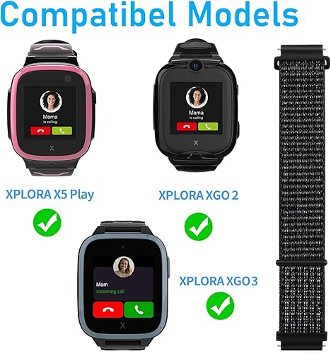Miniatura 2 de Correa de nailon de repuesto para niños compatible con Xplora X5  XGO 2XGO 3, correas de reloj de velcro diseñadas especialmente para niños y niñas,