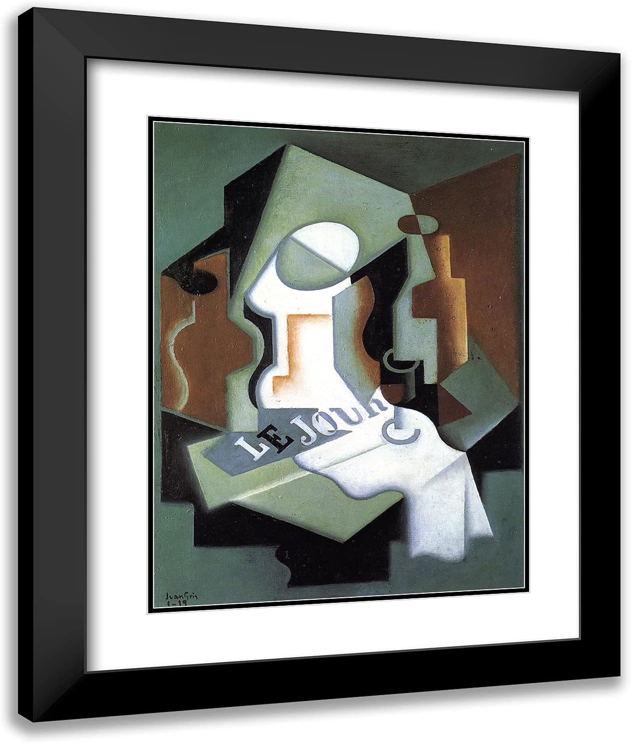 ArtDirect Gris, Juan 20x24 Gold Ornate Framed Art Print with Double Matting Titled: Bottle and Fruit Dish II