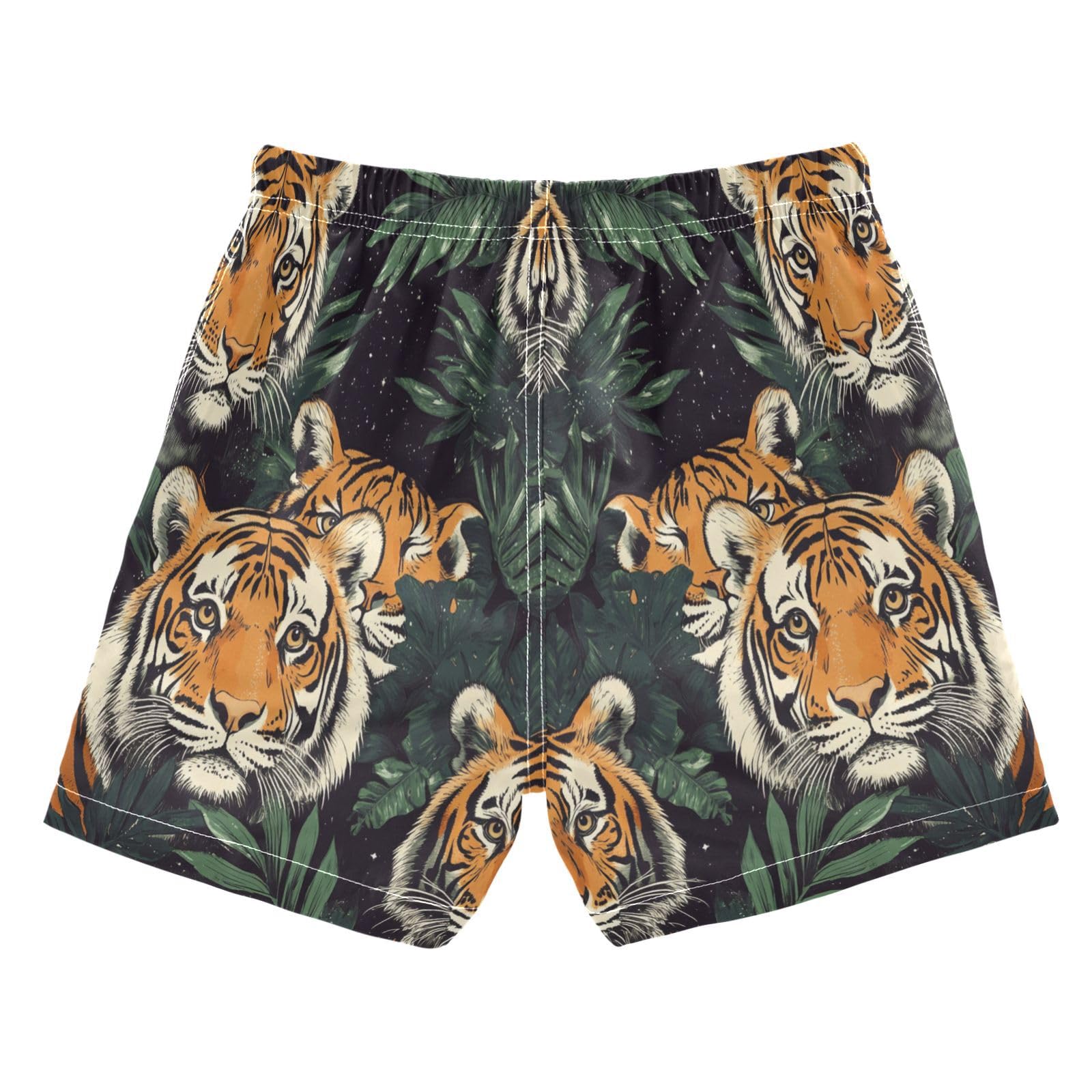 Jucciaco Boys Beach Board Shorts Tiger Cat Graphic Quick Dry Swim Trunk Swimwear for Kids Multicolor