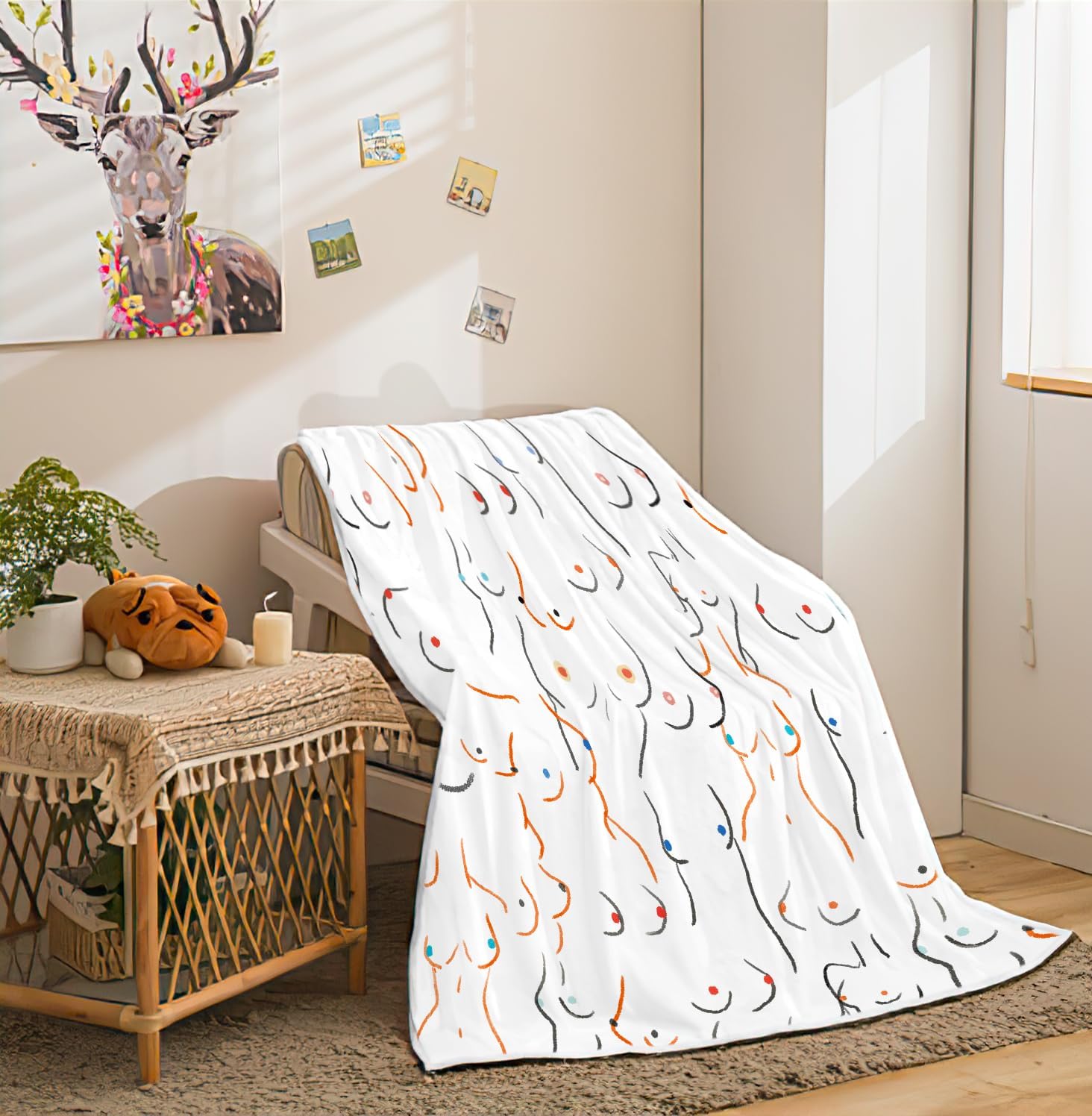 JAWO Whitel Throw Blanket, Novelty Funny Boobs Breast are Beautiful Colorful Micro Fleece Blanket, 50X60 Travel Throw Blanket for Adult, Women, Teens, Lightweight and Warm Blanket for Bedroom image 2