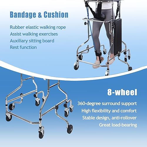 Miniatura 7 de Andador adulto para personas mayores, marco de pie para rehabilitación de hemiplejia, anti reclinación, entrenamiento de extremidades inferiores,
