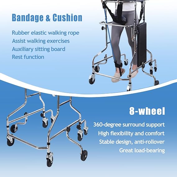 Adult Standing Walker for Seniors Hemiplegia Rehabilitation Standing Frame, Anti Recline, Lower Limb Training, Adjustable Height, Walker Aid for The Disabled, Suitable for People of 58-71 in