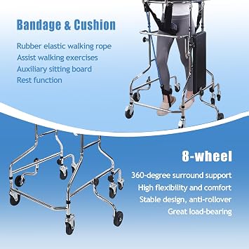 Adult Standing Walker for Seniors Hemiplegia Rehabilitation Standing Frame, Anti Recline, Lower Limb Training, Adjustable Height, Walker Aid for The Disabled, Suitable for People of 58-71 in