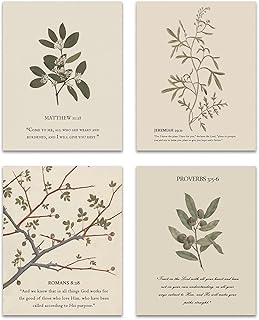 ZNGFON Vintage flower Bible Verse Wall Art Set of 4, Christian gifts for women,Christian Scripture Prints Botanical Gallery Wall Faith Decor Religious Art for Office Home Prayer Room