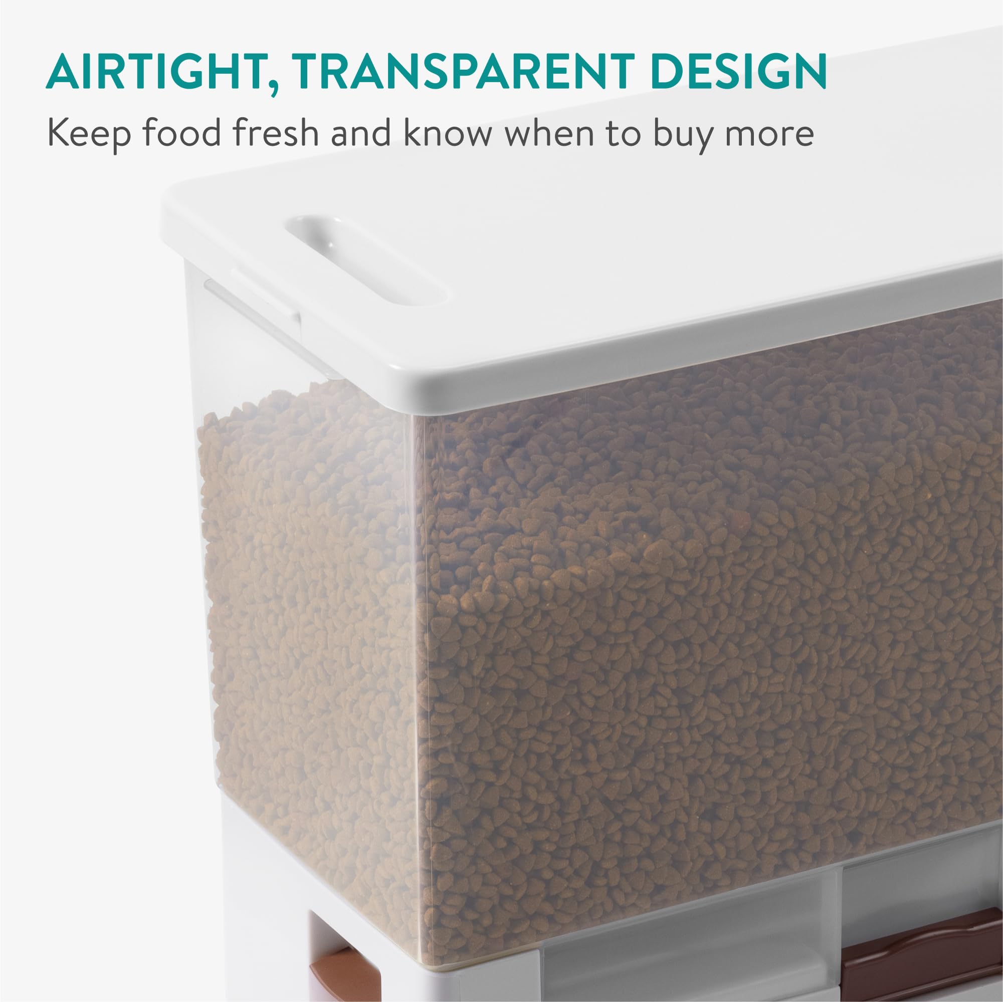 Navaris Contenedor de Comida para Perro y Gato - Cubo Hermetico de Pienso de 14 L con Porción Regulable para Perros o Gatos - Recipiente de Almacenaje Gris Transparente