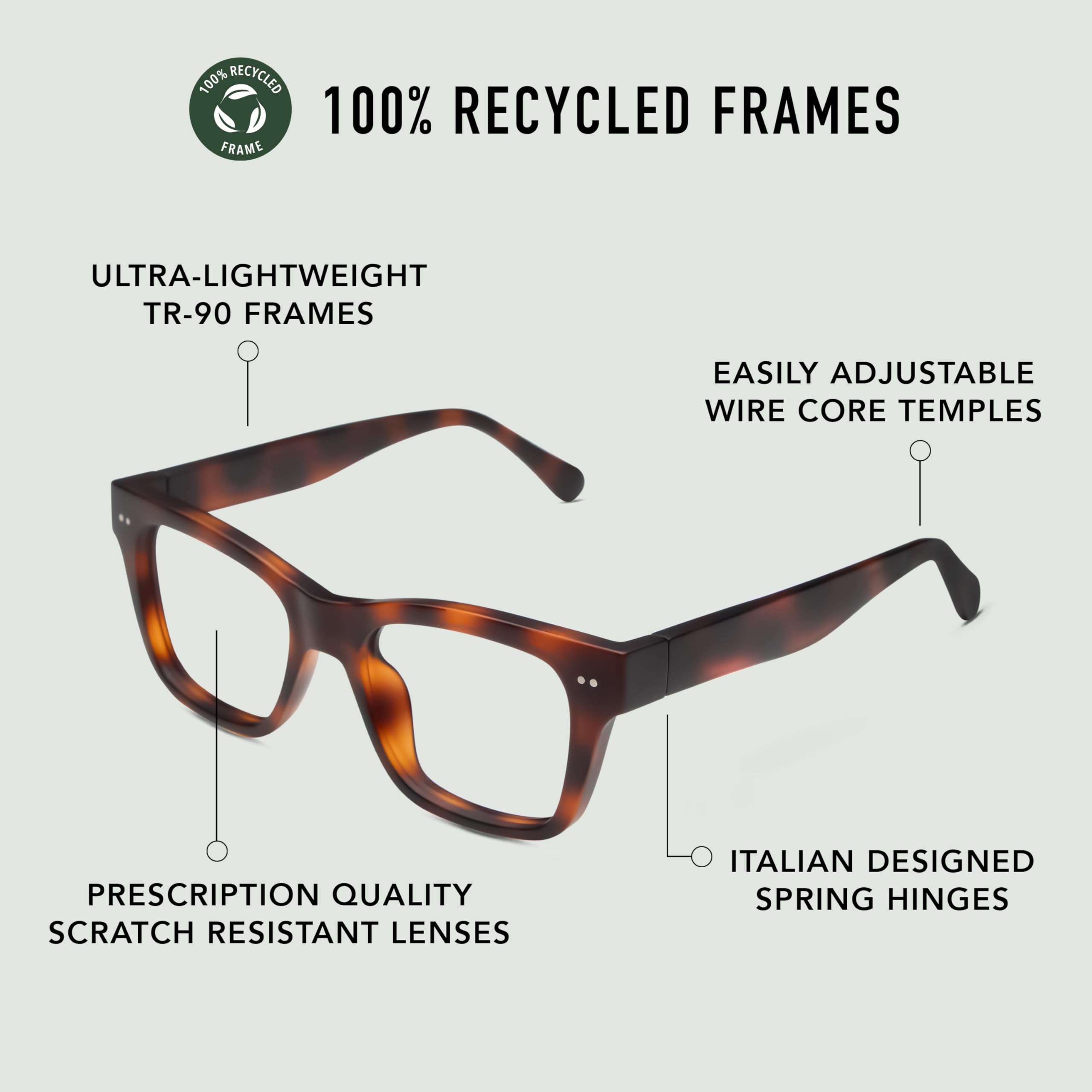 LOOK OPTIC Cosmo Progressive Reader - Stylish Unisex Reading Glasses, Prescription-Quality (1.5, Tortoise)