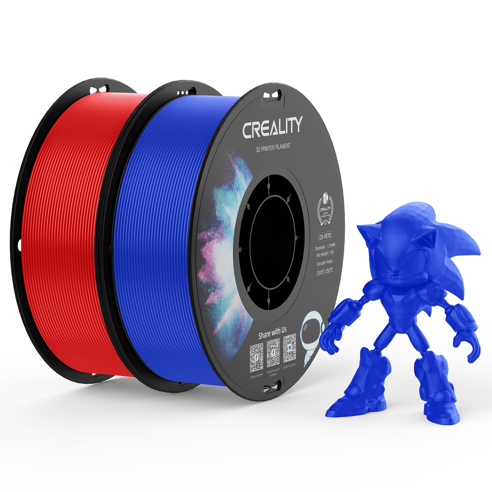 Creality Filamento PETG de 0.069 pulgadas para impresora 3D: excelente dureza, precisión dimensional de alta precisión +/- 0.02 mm, carrete de 2 kg (4.4 libras), se adapta a la mayoría de impresoras