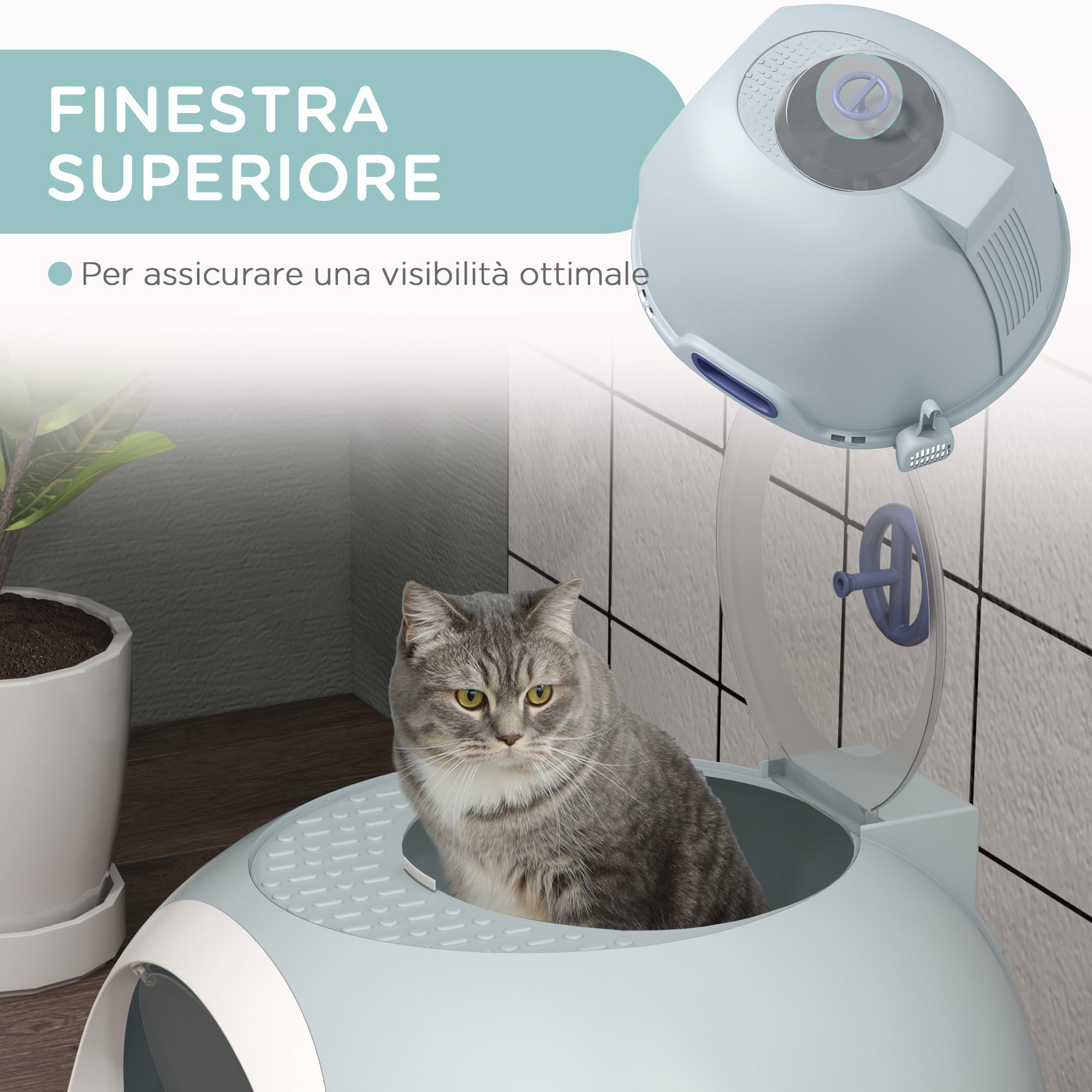 PawHut Lettiera per Gatti con Coperchio, Lettiera Gatto Chiusa con Vassoio Estraibile, 2 Ingressi e Paletta, 47x55x44cm, Azzurro