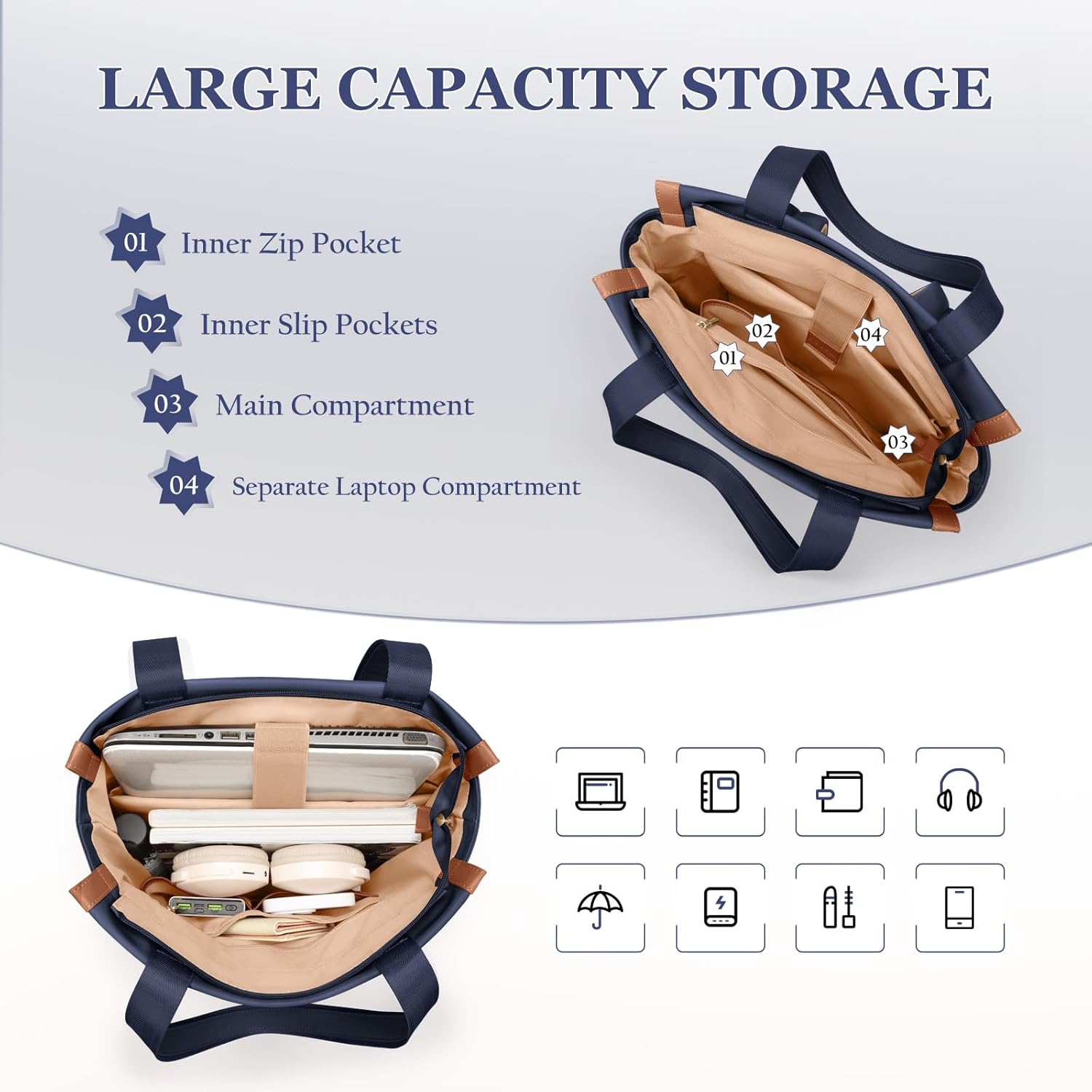 GOLF SUPAGS Convertible Laptop Backpack for Women Casual Daypack Notebook Tote Bag for Work College Travel Leisure (Navy Blue)