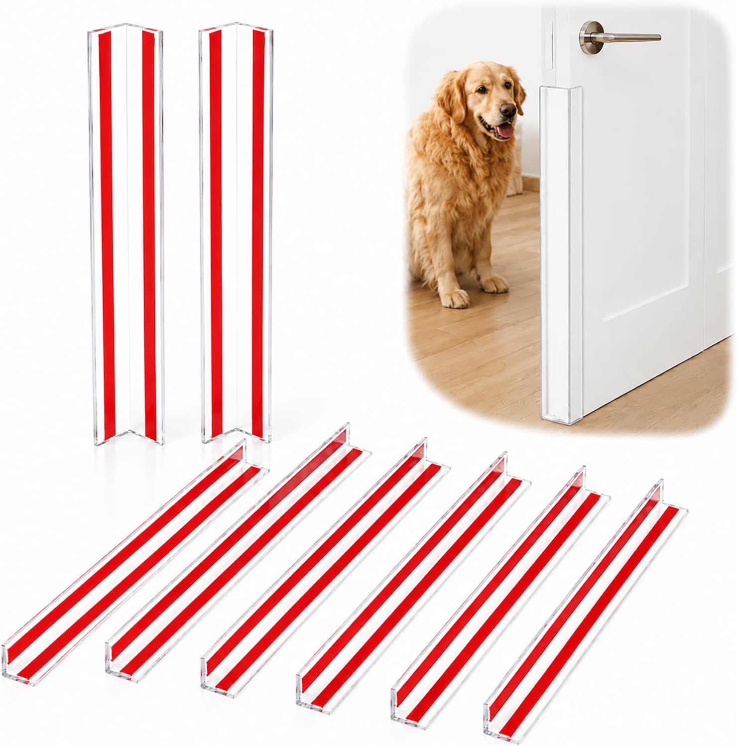 Door Frame Protector Dog Chewing: 8 Pack Clear PC L-Shaped Door Edge Guards, Self-Adhesive Door Gap & Jamb Protector for Dogs Scratching, Chewing, Clawing, 11.8 x 1.18 in Each Side (8, 11.8inch)