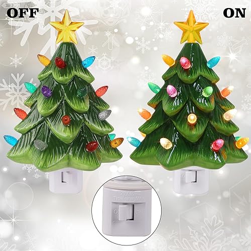 Miniatura 3 de Hausse Luz nocturna verde para árbol de Navidad, luz nocturna decorativa de cerámica con lámpara para niños, bombillas multicolor y enchufe