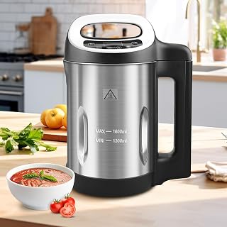 Homtone 1.6L Stainless Steel Soup Maker - Smooth/Chunky Modes, Self-Cleaning, Anti-Dry Burn for Quick Soups & Baby Food