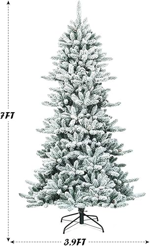 Miniatura 3 de GOFLAME Árbol de Navidad artificial flocado de nieve de 7 pies, árbol de Navidad con bisagras con conos de pino, 1108 puntas de rama, diseño