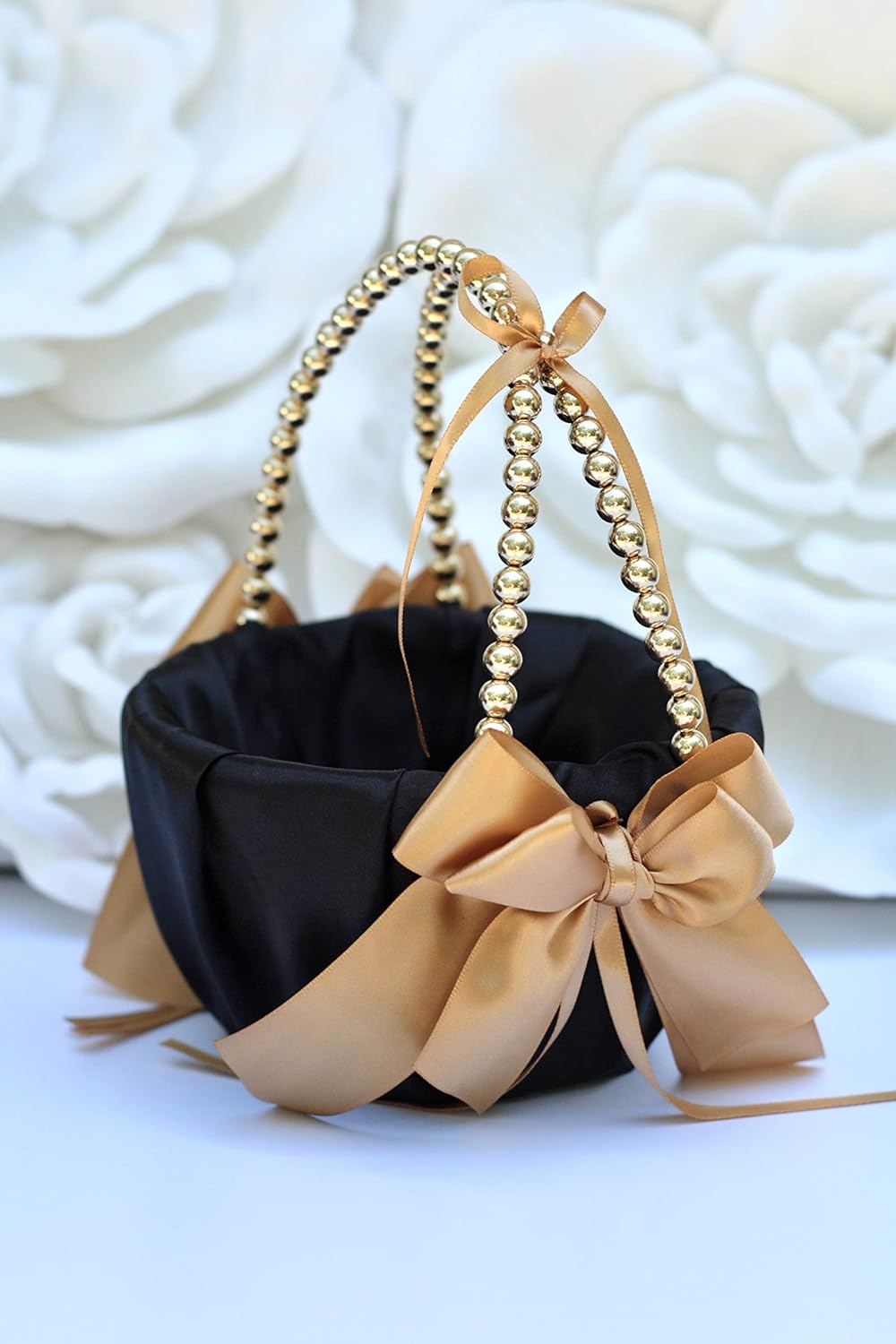 One Flower Girl Basket ONLY, Wedding Basket Black and Gold