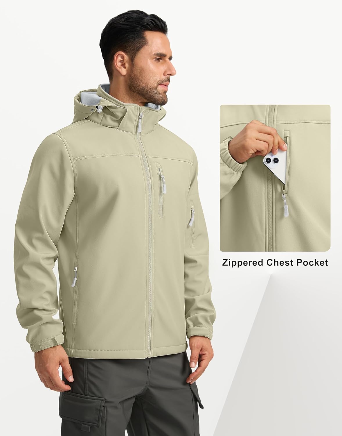Pudolla Men's Softshell Jacket Fleece Lined Water Resistant Hooded Winter Coats for Men Outdoor Work Hiking with Pockets - Image 2