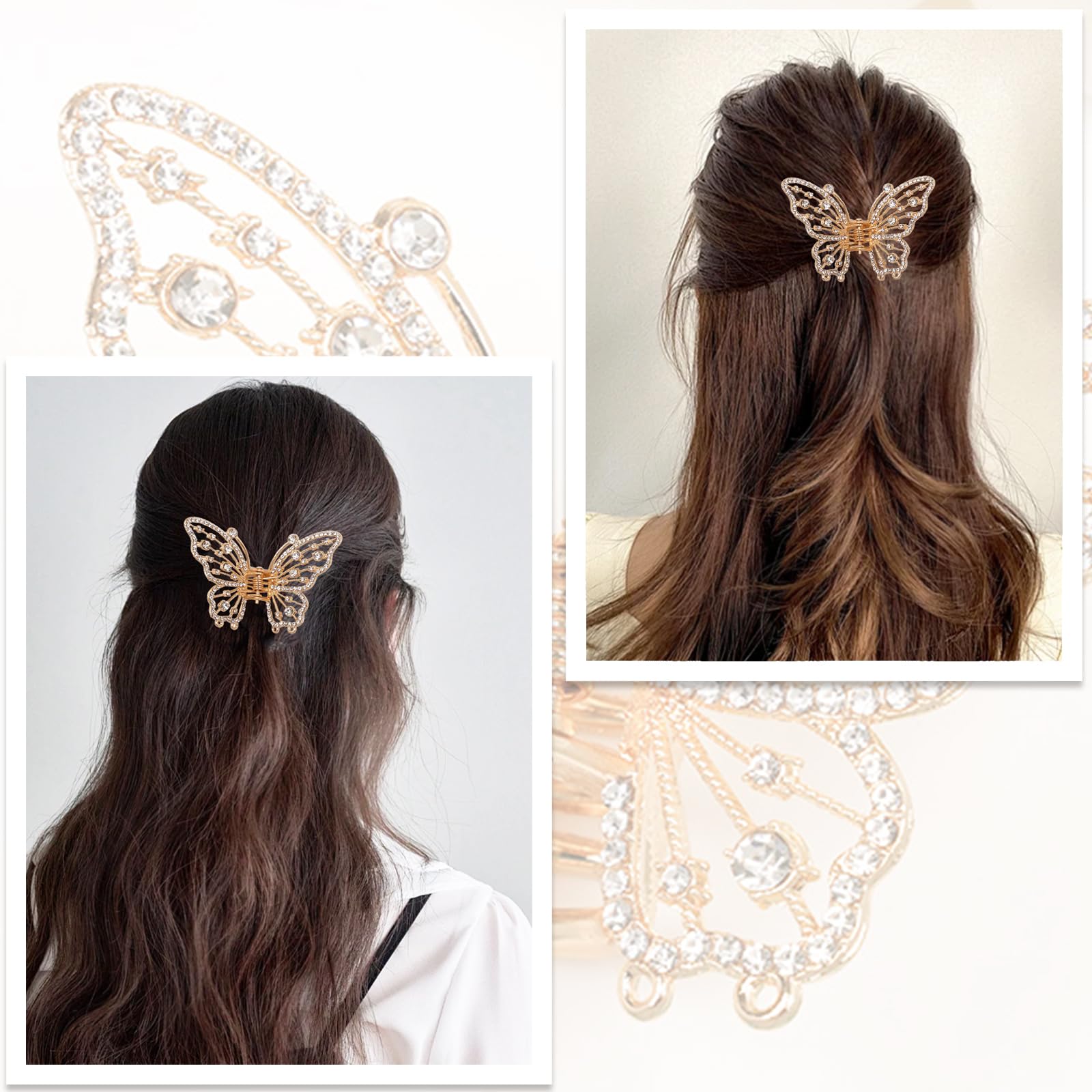 Gold Tone Pink Prong Set Rhinestone Butterfly Hair Clip, M123 Rhinestone Butterfly Hair Clips | Hobby Lobby | 2172112 main image 3