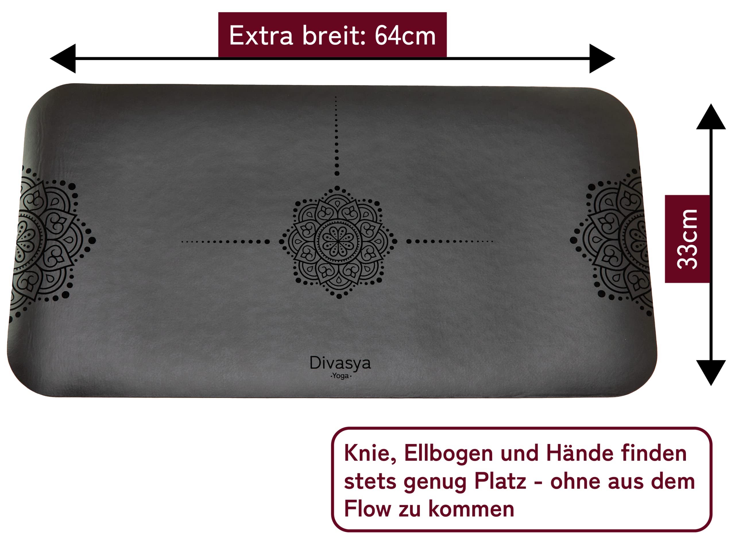 Almohadilla para la rodilla de yoga: cojín de yoga, rodillera, almohadilla de rodilla de yoga (64 x 33 cm), caucho natural fuerte y superficie antideslizante. Para codos, muñecas/cabeza
