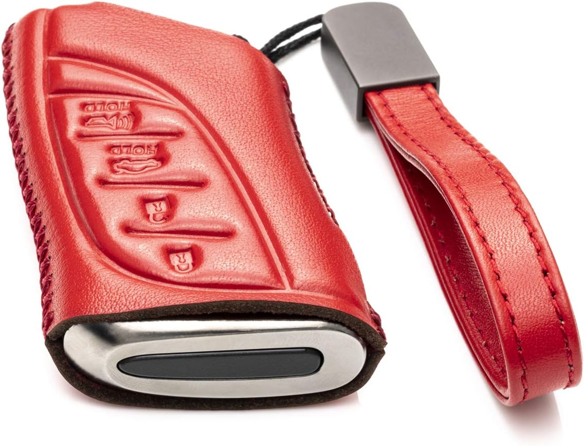Vitodeco Leather Smart Key Fob Case Protector Compatible with Lexus RX350, ES250, ES350, UX250, UX350, NX250, NX350, GX460, GX550, LX600, TX350, LC500, LS500 (2021 - 2026 Models) - 4-Button, Red image 2