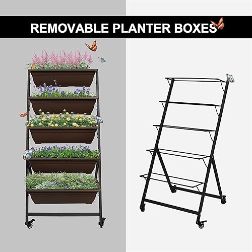 Miniatura 6 de Cama de jardín elevada vertical maceta elevada independiente con agujeros de drenaje con 5 cajas contenedor de jardinería al aire libre regalo para