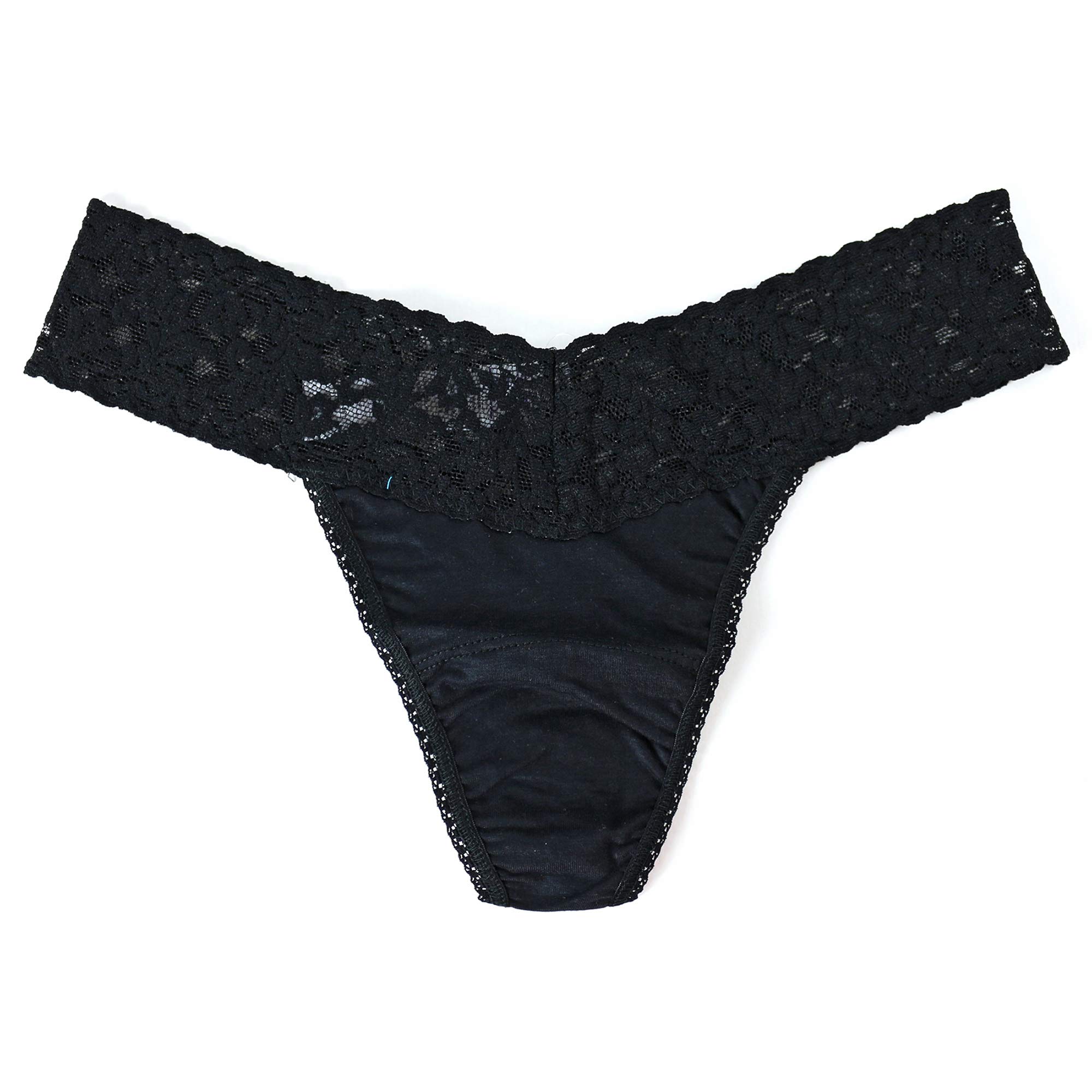 Hanky Panky Supima Cotton Low Rise Thong with Lace - Black