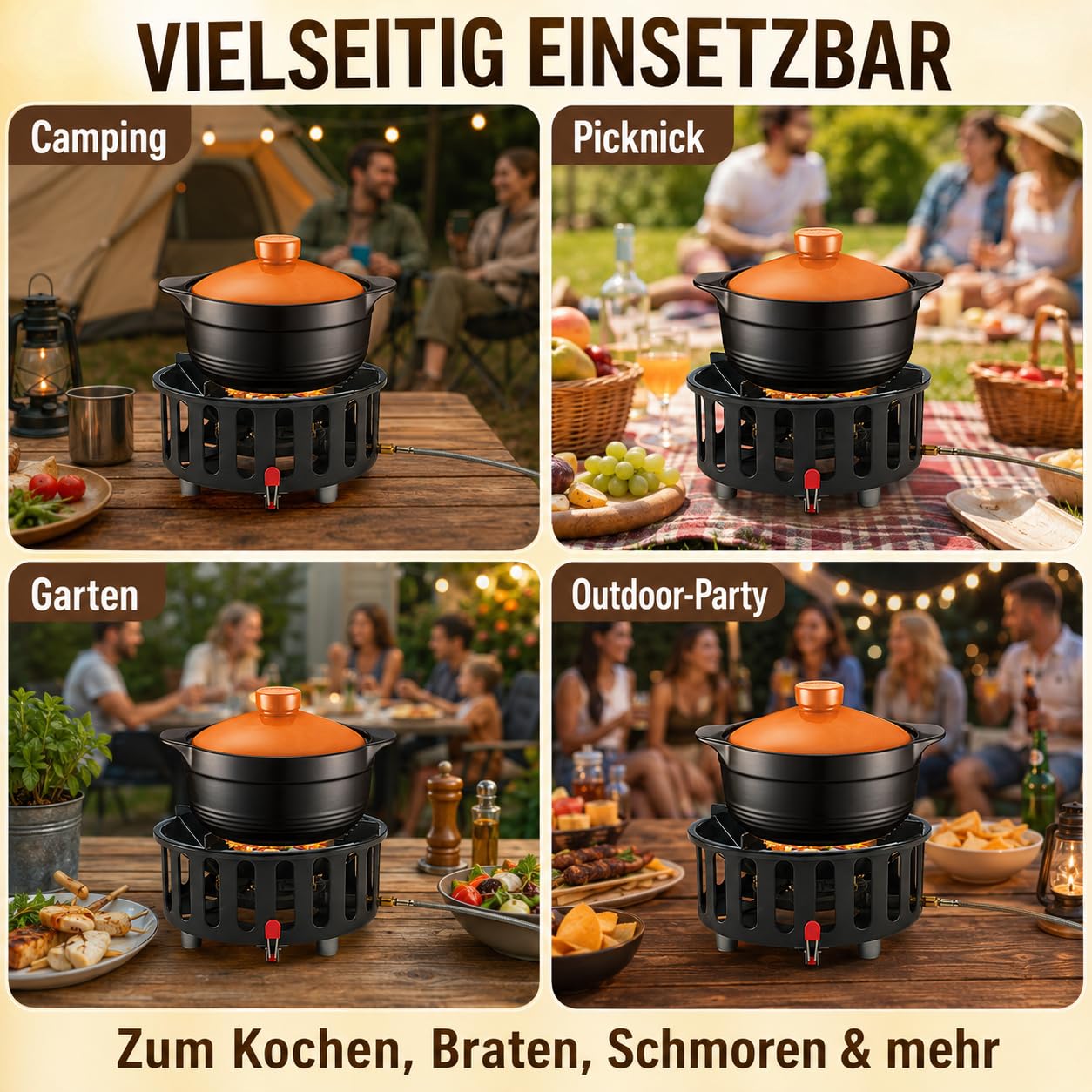 Réchaud de camping 21000 W, portable, avec 3 adaptateurs pour propane et butane, cuisinière à gaz d'extérieur légère avec allumage électronique, idéal pour les randonnées, la randonnée et le camping
