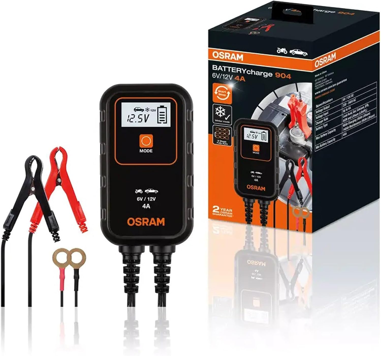OSRAM BATTERYcharge 908 8A Battery Charger and Battery Maintenance for Cars, Motorcycles, SUVs, Vans, Small Trucks (12V/24V)
