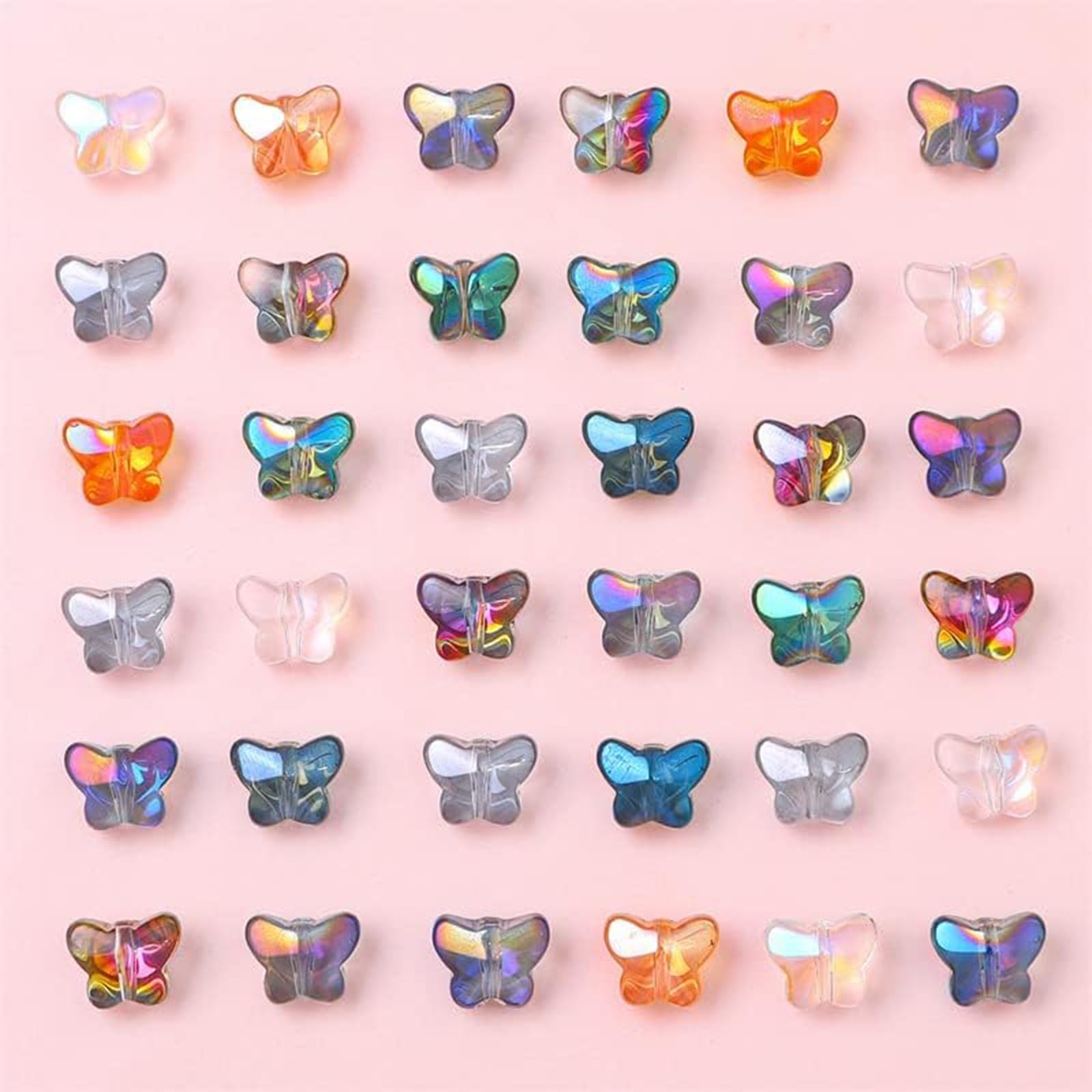 200pcs Mixed Glass Butterfly Beads Butterfly Spacer Beads for Earring Bracelet Necklace Jewelry DIY Craft Making, 0.38 Inch