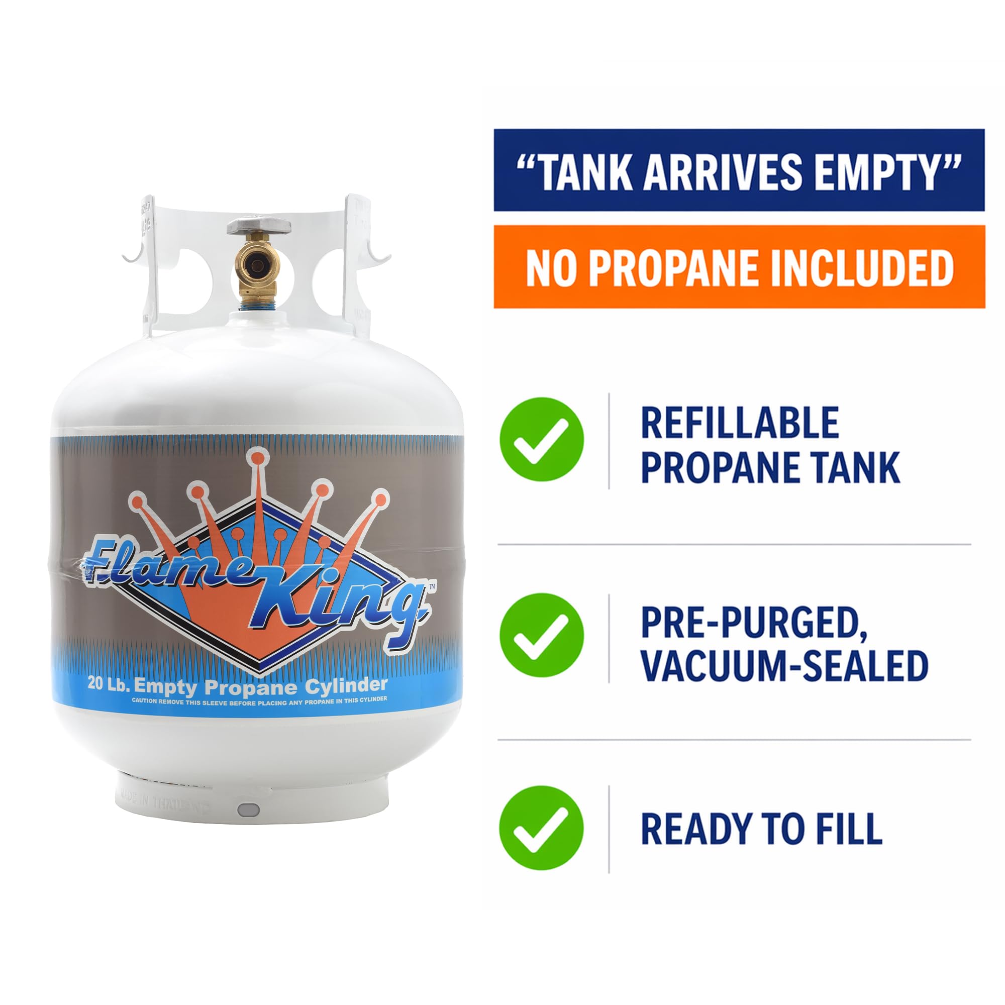 Flame King YSN201b Cylindre de réservoir de Propane en Acier 9,1 kg avec Dispositif de Protection Anti-débordement de Type 1 pour barbecues et barbecues, Blanc
